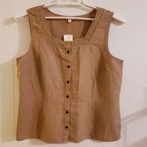 J.JILL Linen Blend Sleeveless Top Tank Large NWT